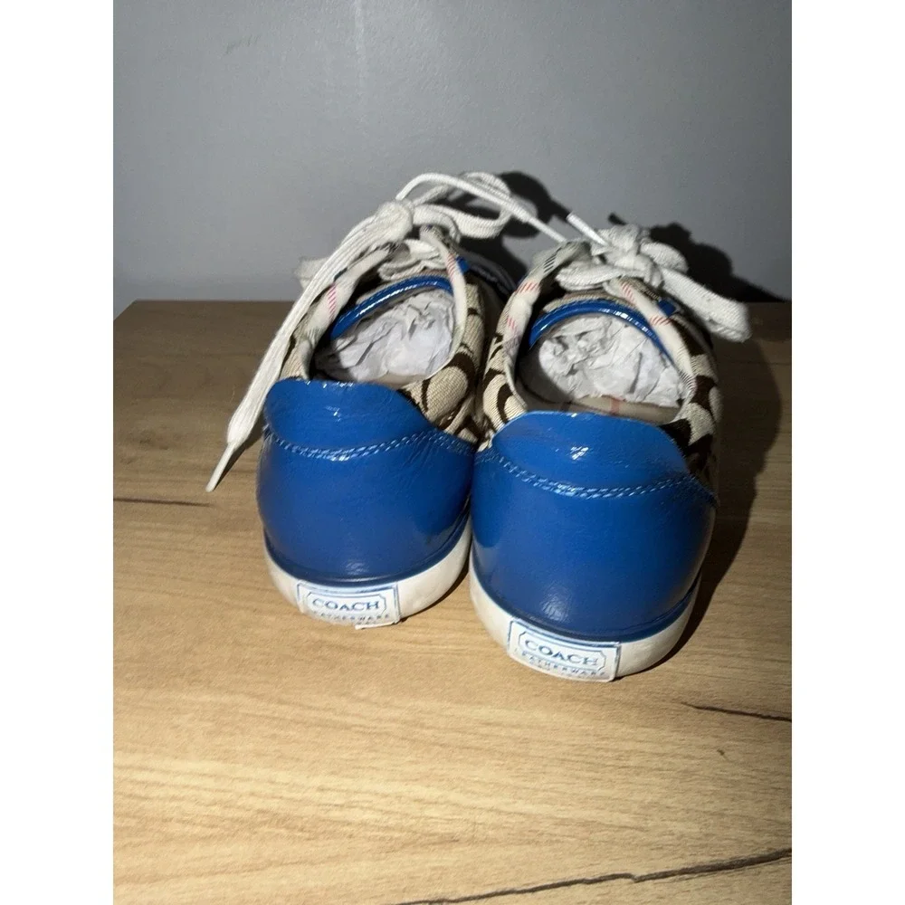 COACH Barrett Signature Canvas Sneakers Women's Size 7.5 Brown Khaki Blue L